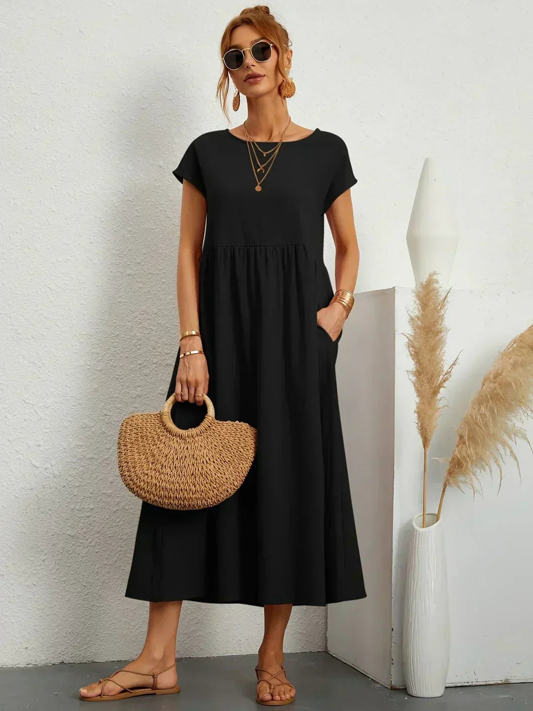 Women's Fluid Midi Dress - Effortless Summer Silhouette
