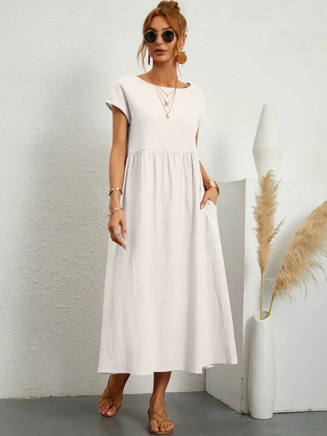 Women's Fluid Midi Dress - Effortless Summer Silhouette