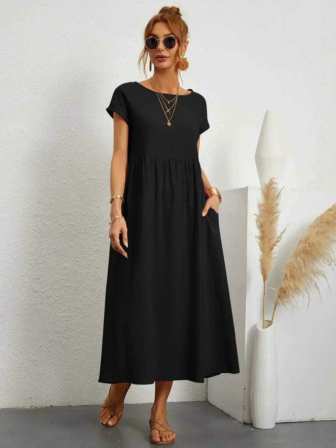 Women's Fluid Midi Dress - Effortless Summer Silhouette