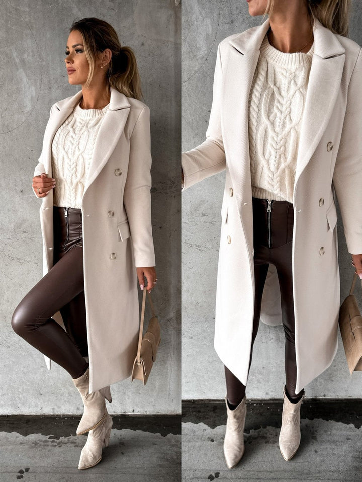 Women's Double-Breasted Long Coat - Refined Warmth