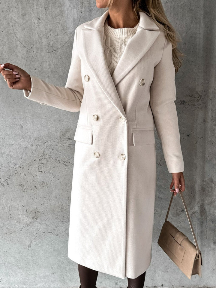 Women's Double-Breasted Long Coat - Refined Warmth