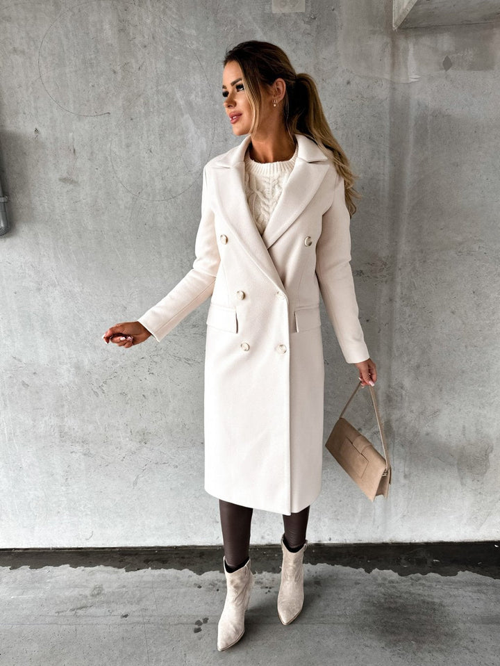 Women's Double-Breasted Long Coat - Refined Warmth