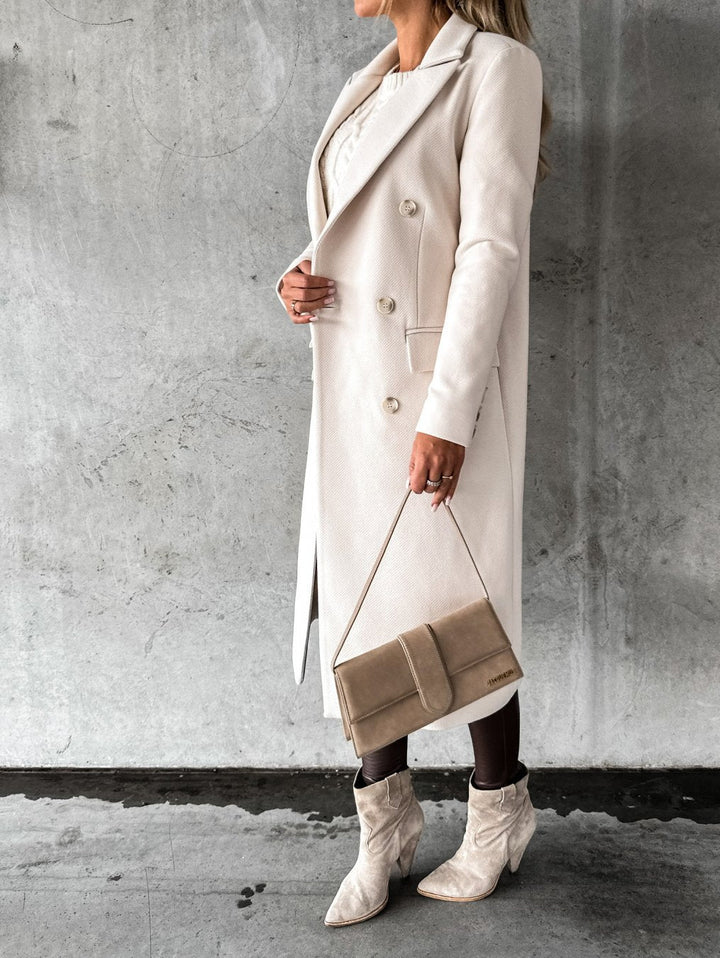 Women's Double-Breasted Long Coat - Refined Warmth