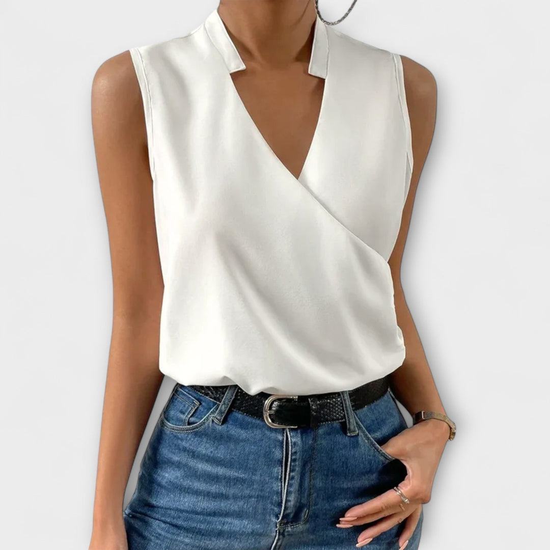 Women's V-Neck Blouse - Effortless Summer Casual Elegance