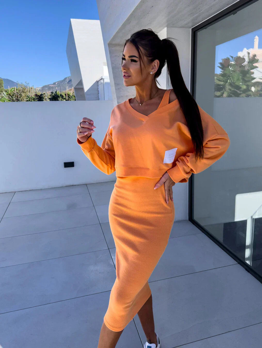 Women's Knit Overlay Dress and Sweater Set - Chic, Coordinated Duo