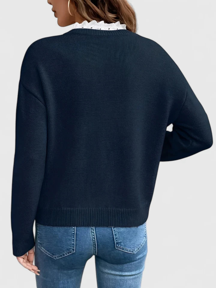 Women's Cozy Chic Knit Sweater - Frill Neck, Soft & Versatile