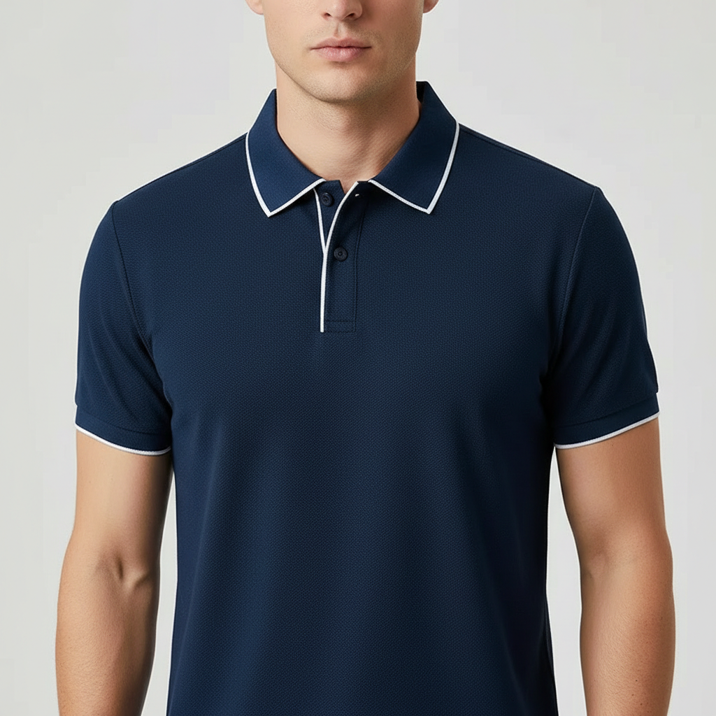 Men's Textured Knit Polo Shirt – Breathable Stretch Performance Polo