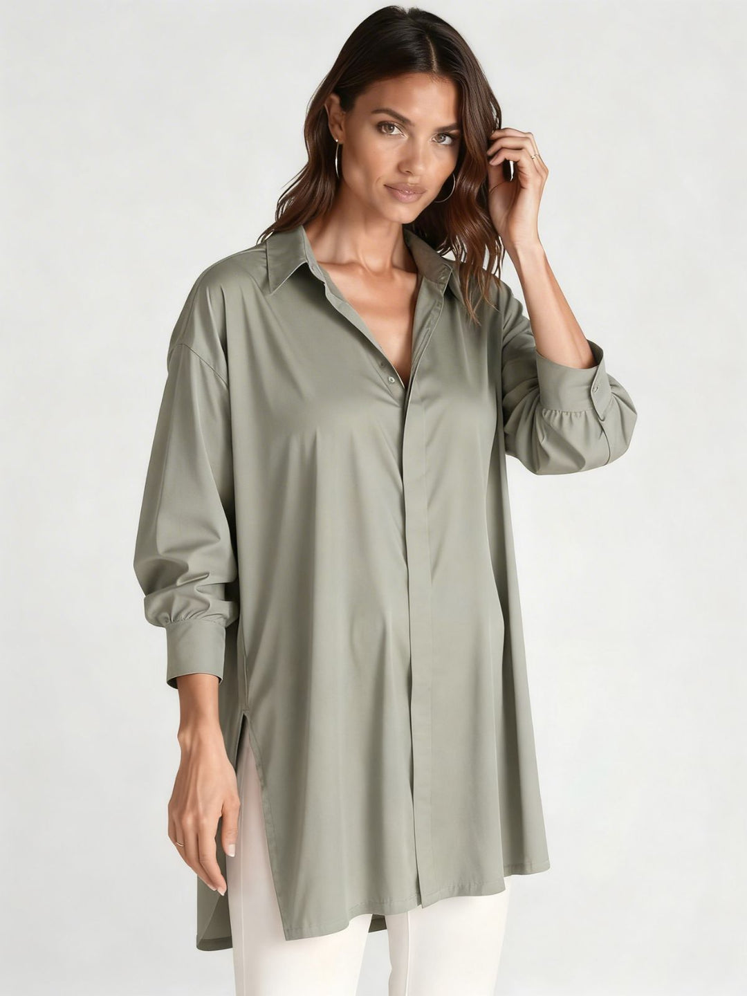 Women's Oversized Lapel Button Shirt Dress - Soft & Breezy