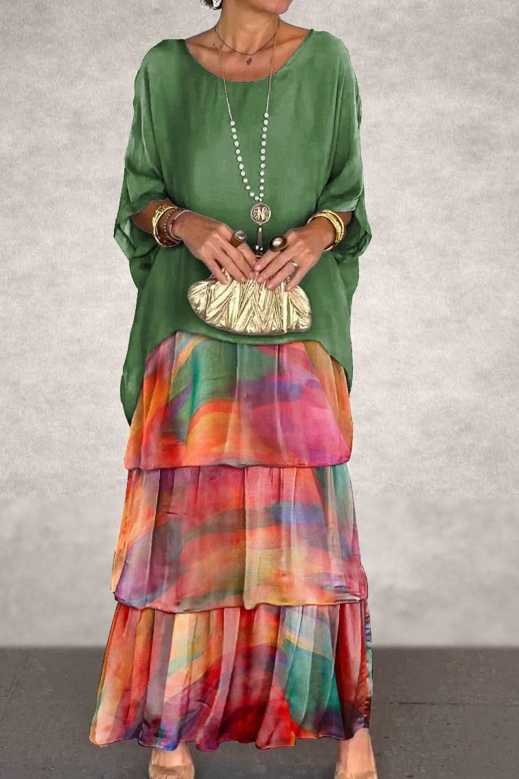 Women's Georgette Cape Maxi Dress - Effortless Bohemian Elegance