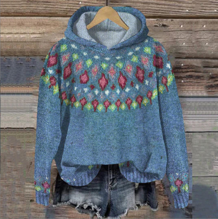 Women's Ethnic Print Retro Hoodie - Everyday Streetwear