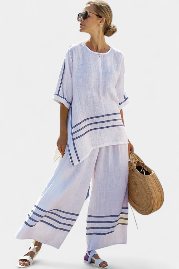 Women's Sophisticated Striped Two-Piece Set - Effortless Summer Chic