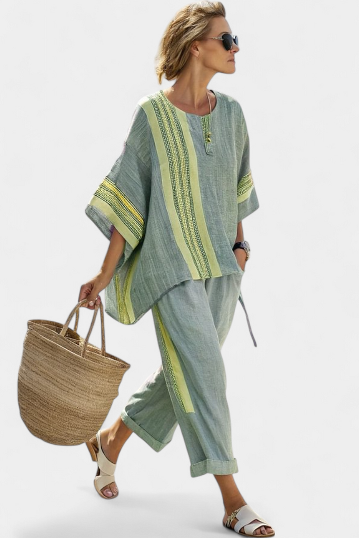 Women's Bamboo Linen Striped Two-Piece Set - Breezy Summer Style