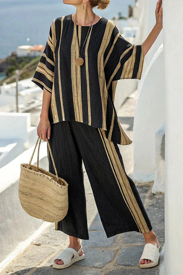 Women's Timeless Striped Two-Piece Set - Effortless Everyday Look
