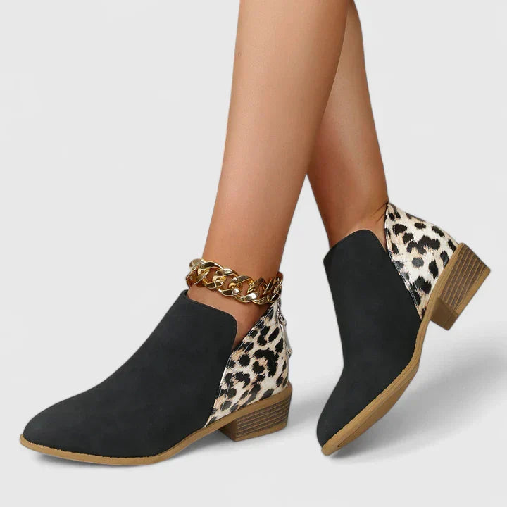 Women's Ankle Bootie with Patterned Heel - Chic Comfort