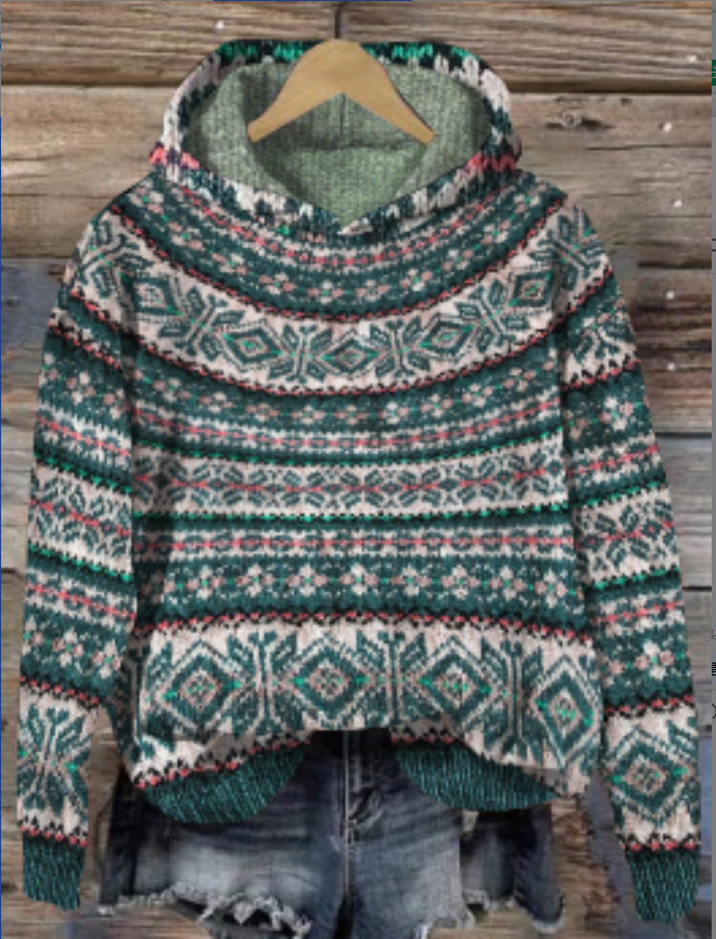 Women's Ethnic Print Retro Hoodie - Everyday Streetwear