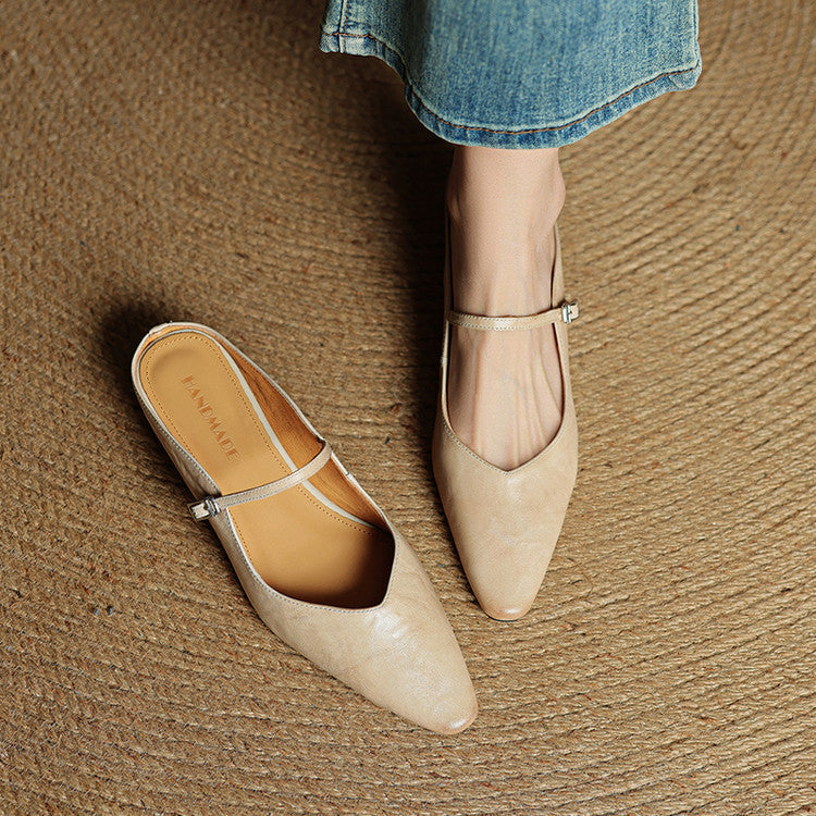 Women's Genuine Leather Pointed Mules - Effortless Work-to-Night Style