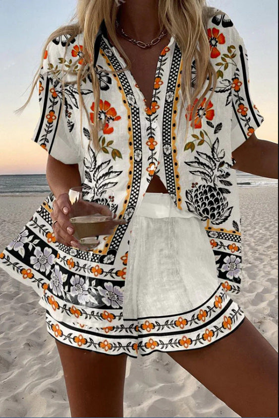 Women's Linen Floral Print Two-Piece Set - Perfect for Sunny Days