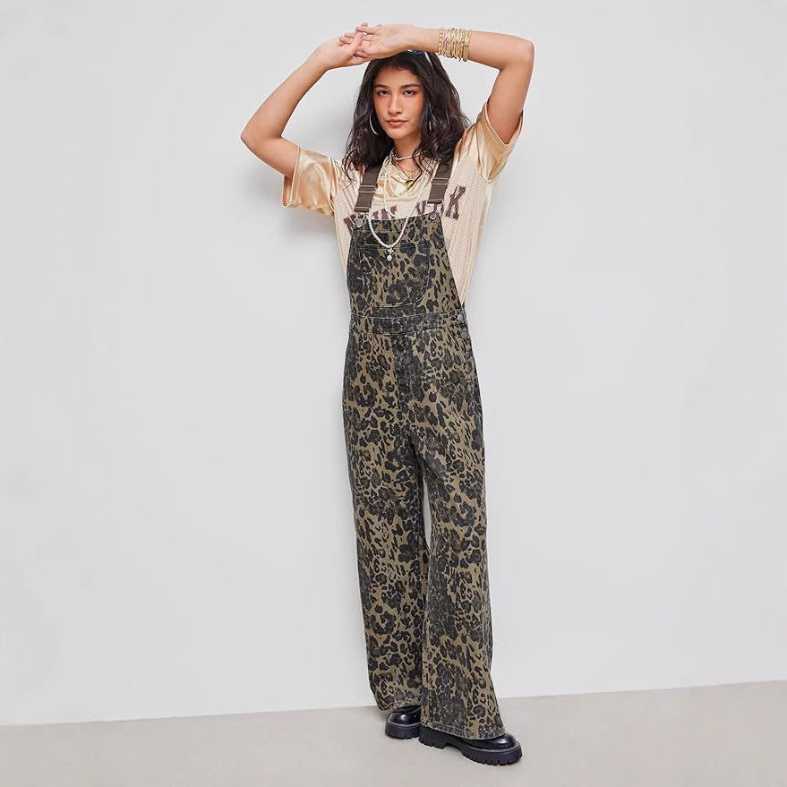 Women's Leopard Print Overalls - Effortless Edge with Every Step
