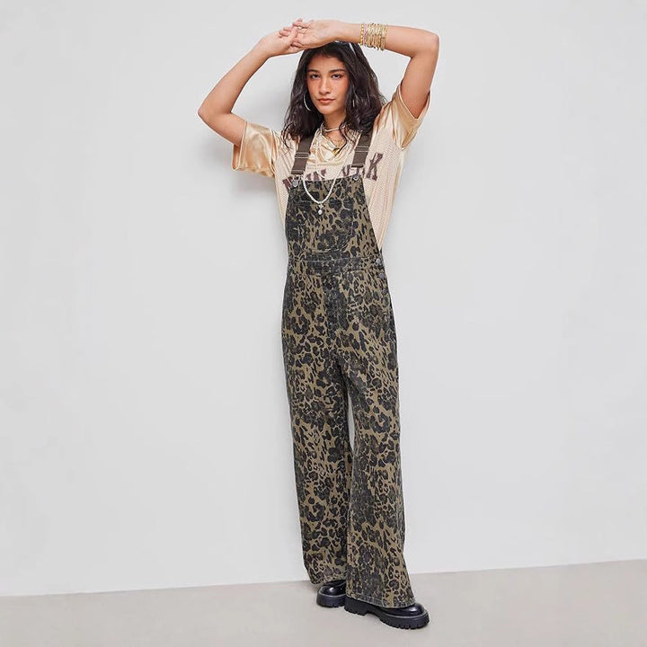Women's Leopard Print Overalls - Effortless Edge with Every Step