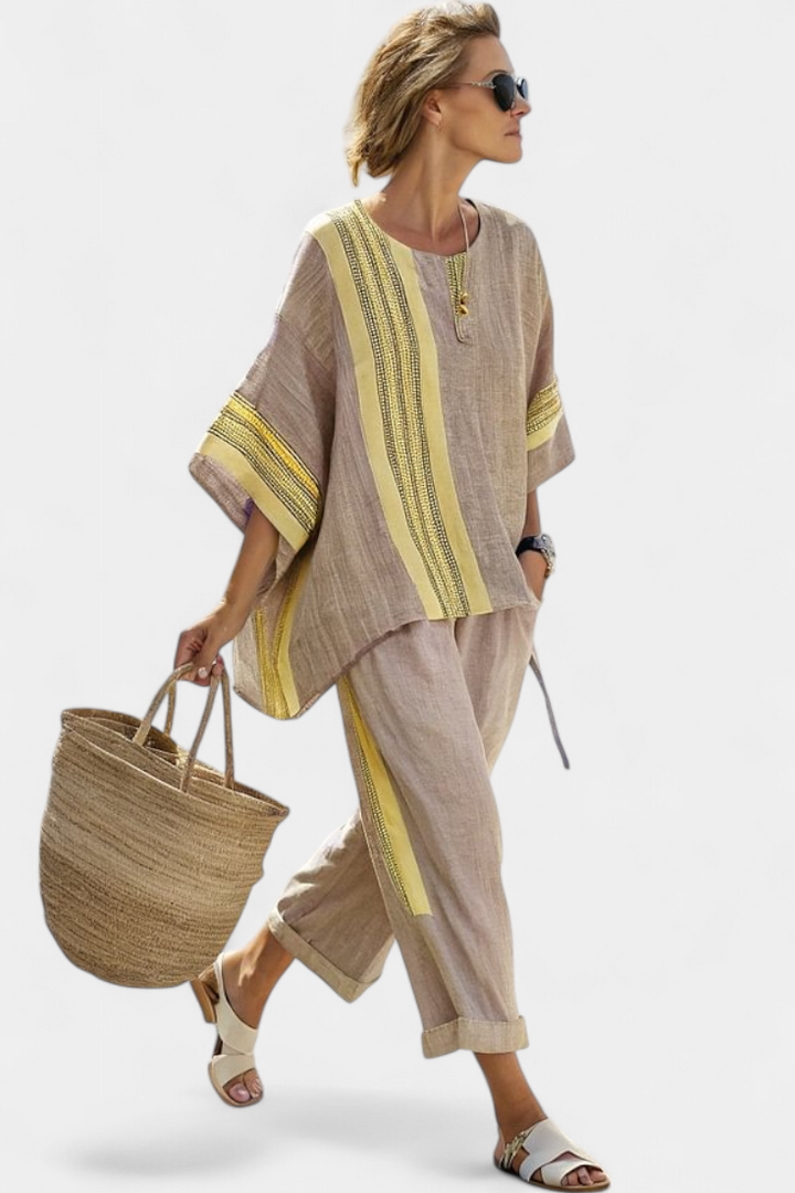 Women's Bamboo Linen Striped Two-Piece Set - Breezy Summer Style