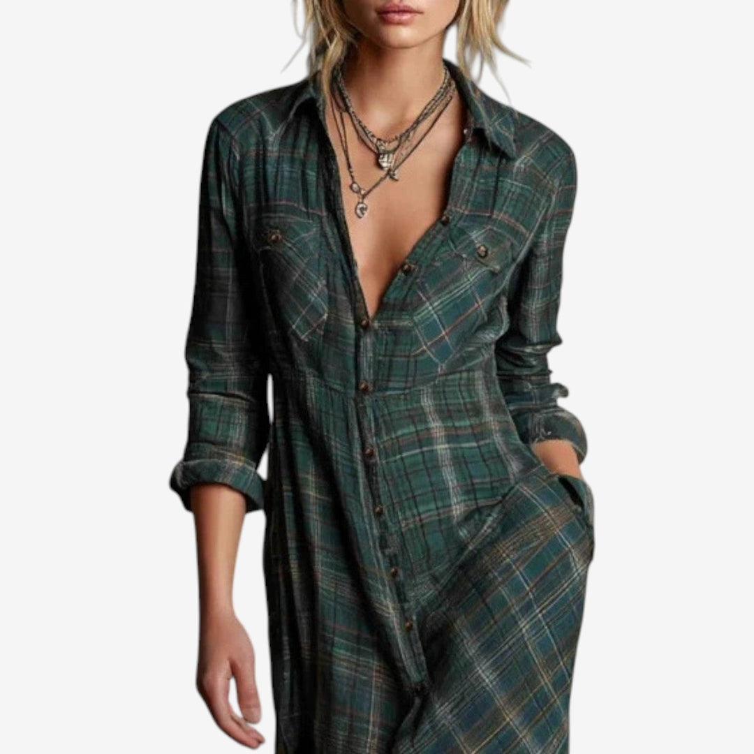 Women's Minimalist Collared Midi Dress - Effortless Office to Evening