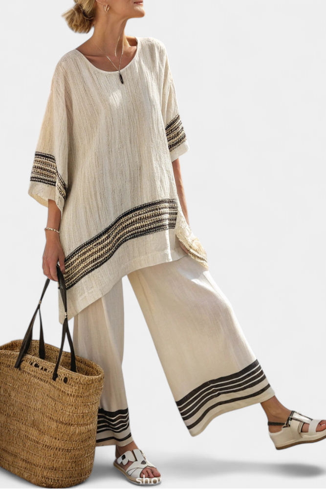 Women's Striped Linen Two-Piece Set - Breezy Summer Outfit