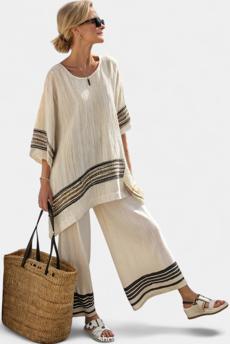 Women's Striped Linen Two-Piece Set - Breezy Summer Outfit