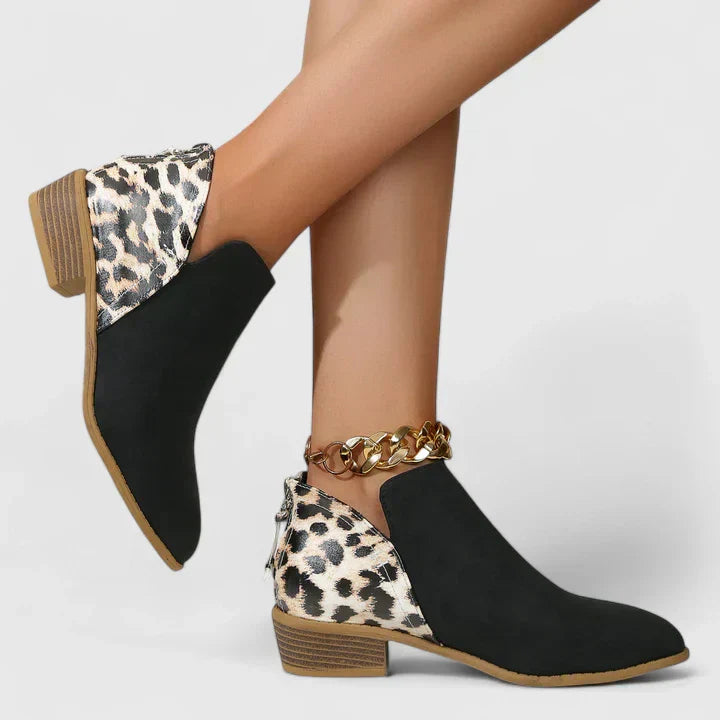 Women's Ankle Bootie with Patterned Heel - Chic Comfort