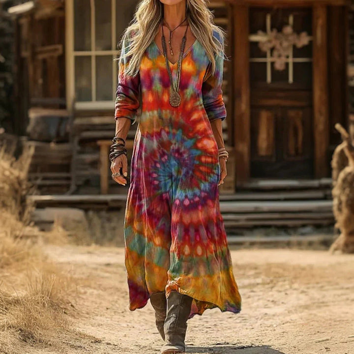 Women's Cotton Blend Vintage Print Midi Dress - Effortless Daytime