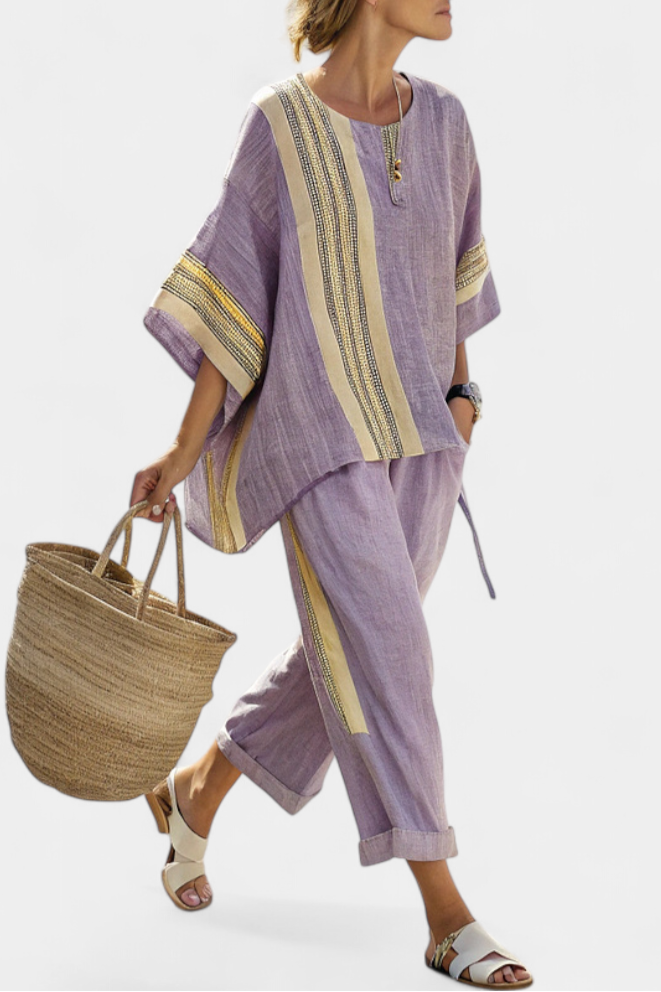 Women's Bamboo Linen Striped Two-Piece Set - Breezy Summer Style