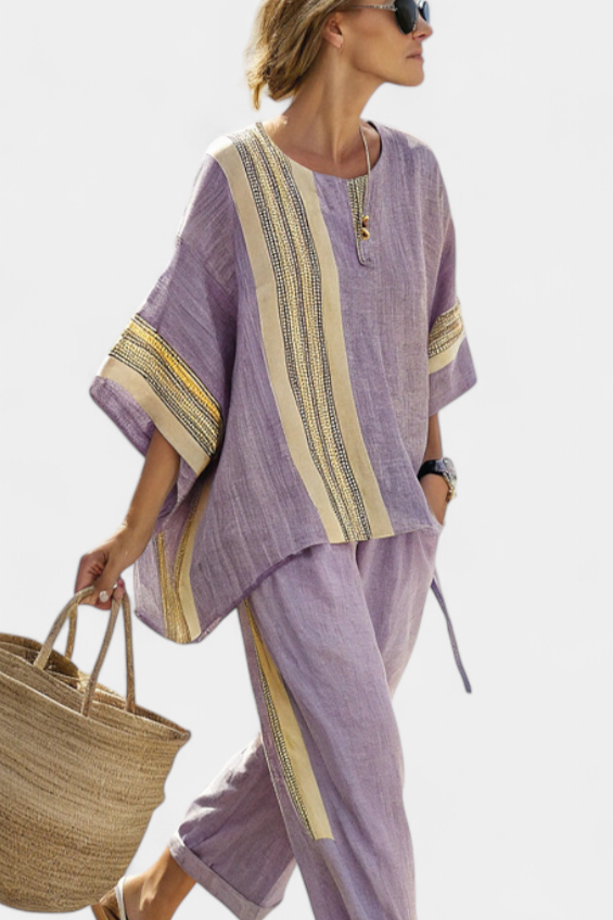 Women's Bamboo Linen Striped Two-Piece Set - Breezy Summer Style