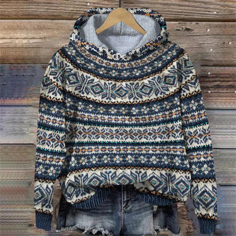 Women's Ethnic Print Retro Hoodie - Everyday Streetwear