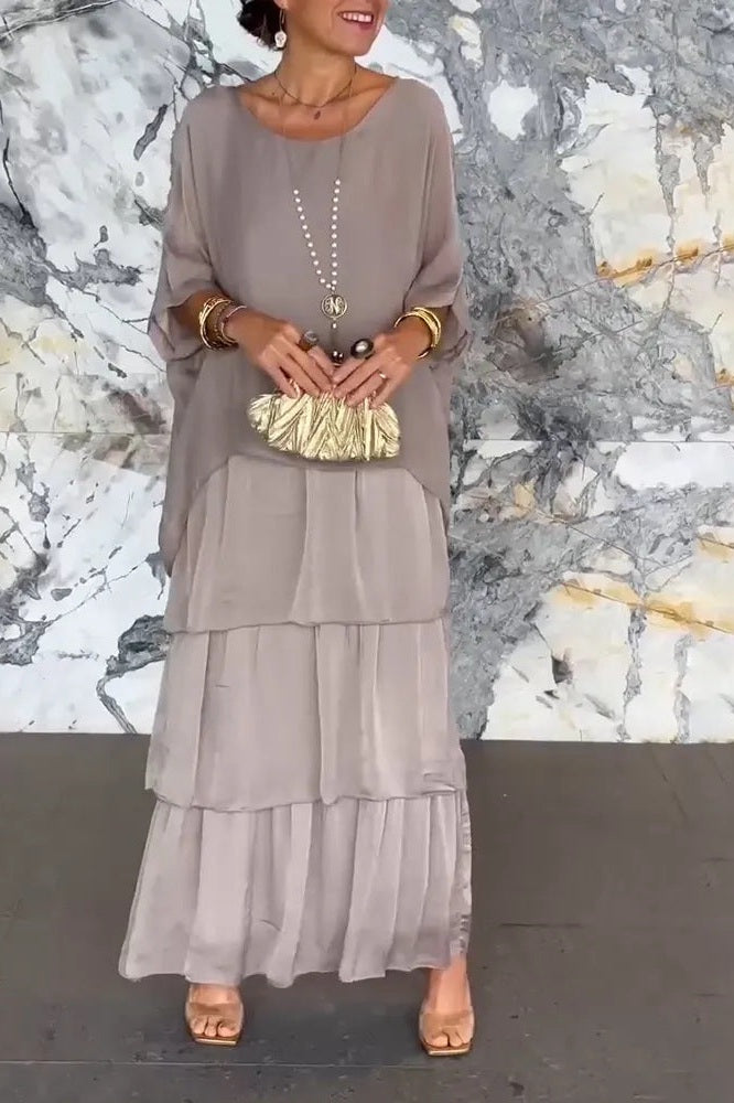 Women's Chiffon Bohemian Cape Maxi Dress - Effortless Summer Elegance