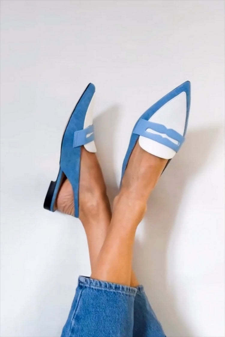 Women's Blue and White Slingback Loafers - Effortlessly Chic