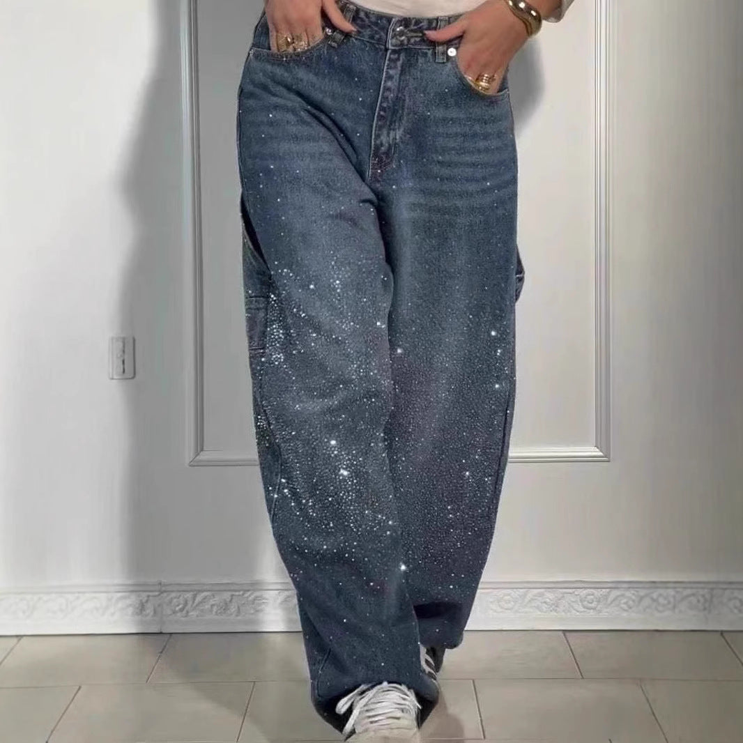 Women's Starry Denim Cargo Pants - Versatile & Comfortable