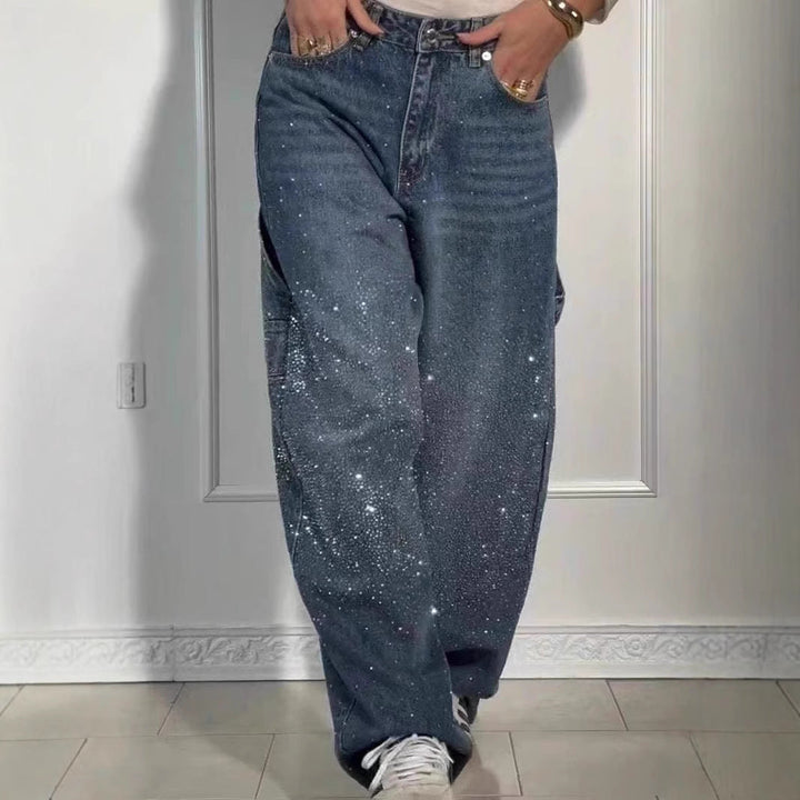 Women's Starry Denim Cargo Pants - Versatile & Comfortable