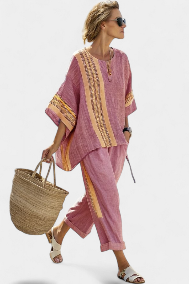 Women's Bamboo Linen Striped Two-Piece Set - Breezy Summer Style