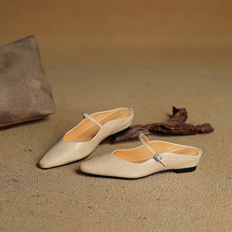 Women's Genuine Leather Pointed Mules - Effortless Work-to-Night Style