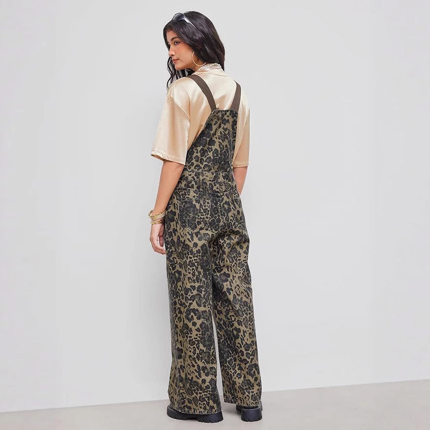 Women's Leopard Print Overalls - Effortless Edge with Every Step