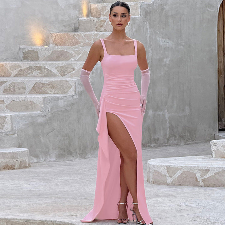 Women's Marilyn Slip Maxi Dress - Elegant Formal with Open Back