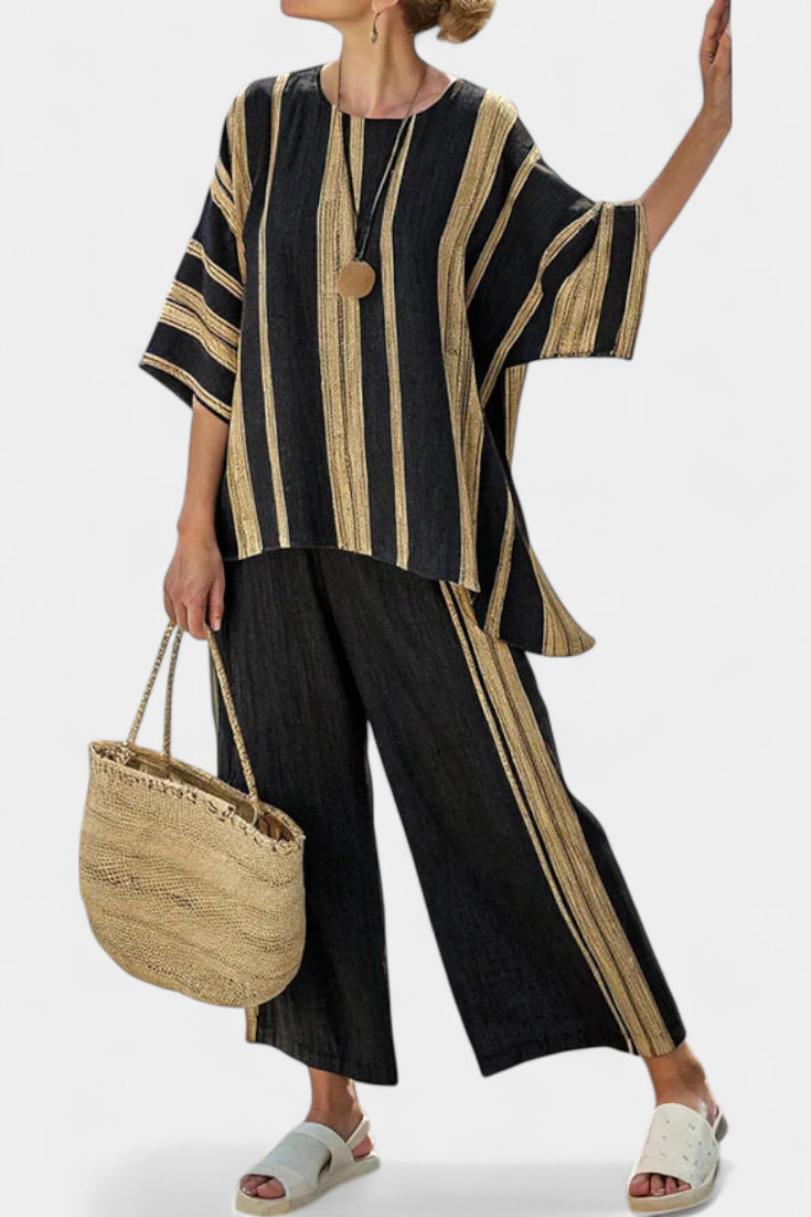 Women's Calden Striped Top & Linen Pants Set - Summer Comfort