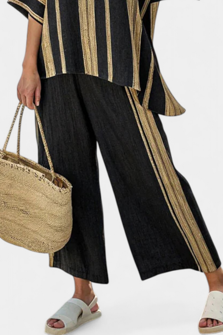 Women's Calden Striped Top & Linen Pants Set - Summer Comfort