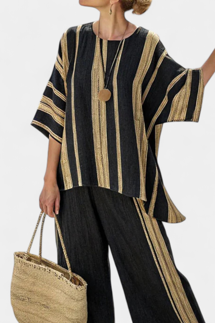 Women's Calden Striped Top & Linen Pants Set - Summer Comfort