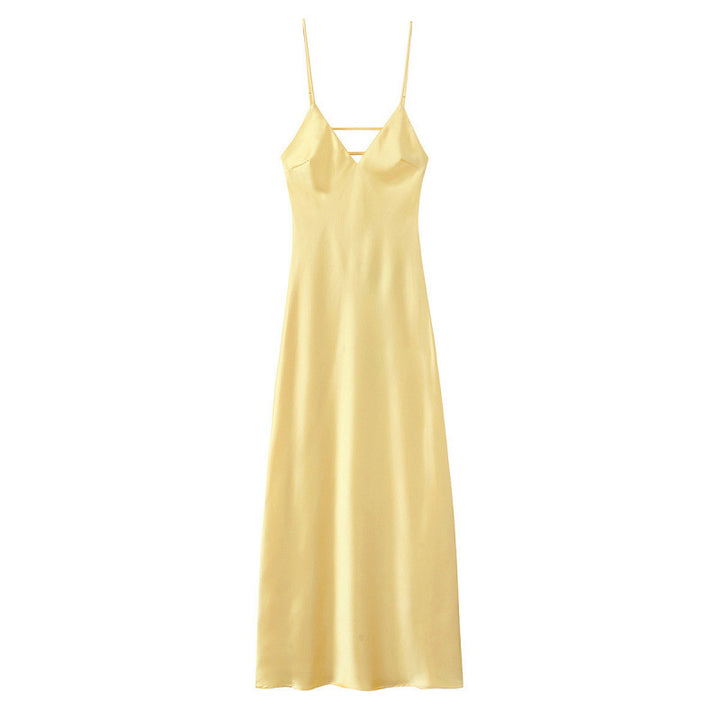 Yellow Satin Backless Sleeveless Midi Dress with Adjustable Straps | Resort Summer 2026