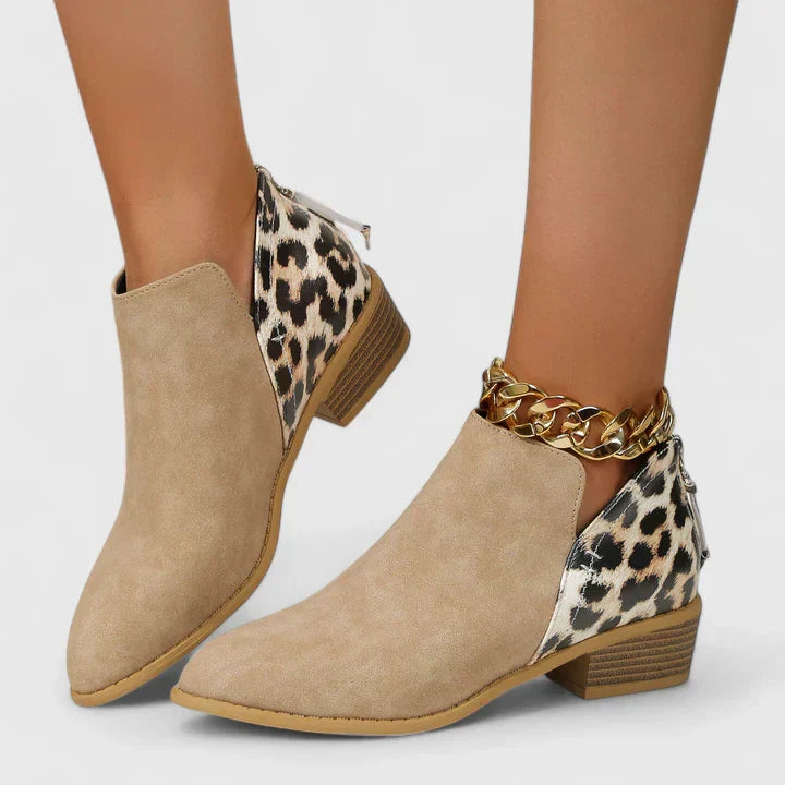 Women's Ankle Bootie with Patterned Heel - Chic Comfort