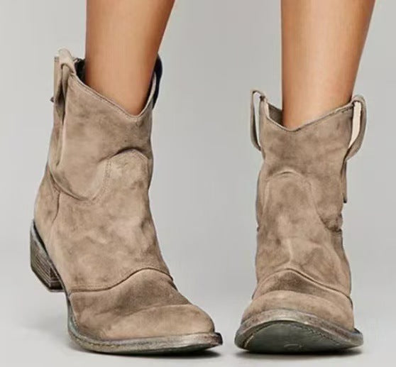 Women's Suede Ankle Boots - Western Charm & Everyday Elegance