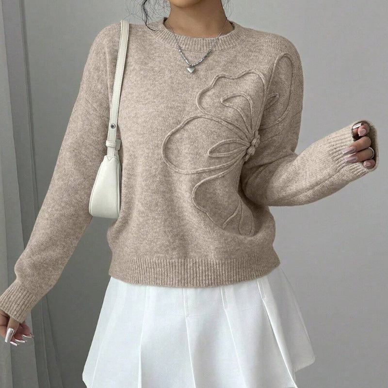 Women's Floral Knit Jumper – Relaxed Crew Neck Everyday Knit