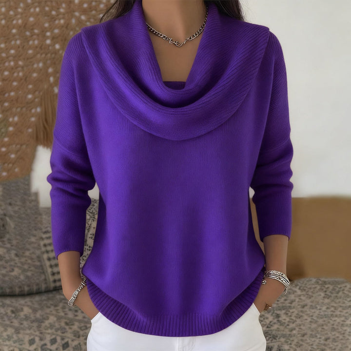 Women's Cotton-Blend Knit Sweater with Collar - Effortless Elegance