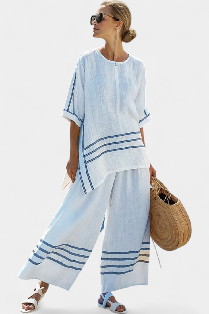 Women's Sophisticated Striped Two-Piece Set - Effortless Summer Chic