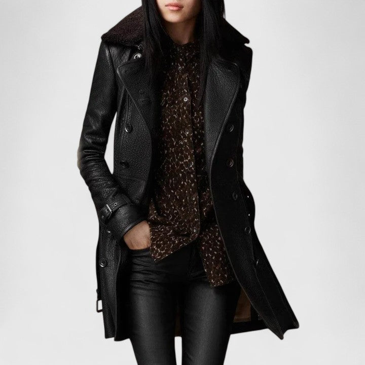 Women's Double-Breasted Long Coat - Timeless Sophistication